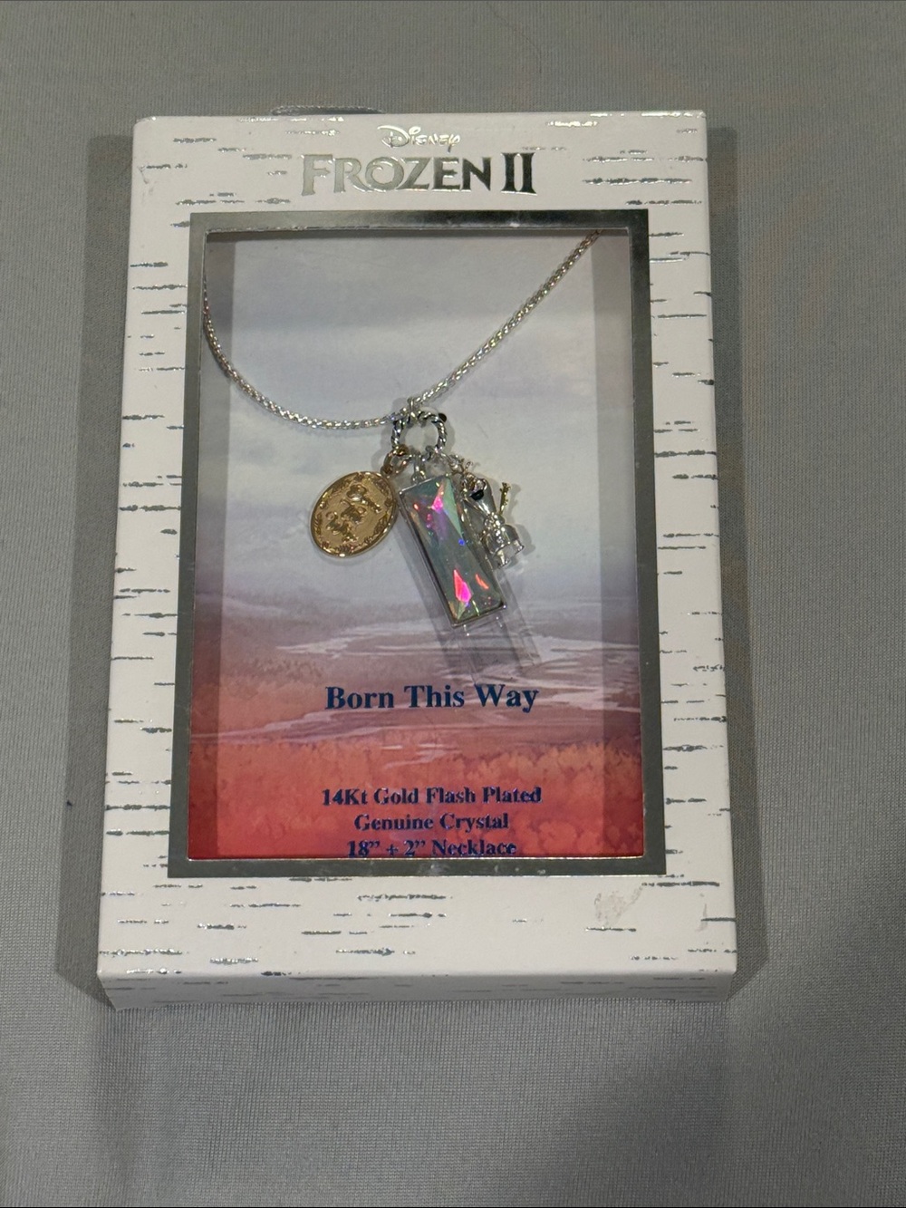 Disney Frozen II Gold-Accent Necklace with Iridescent Crystal Charm